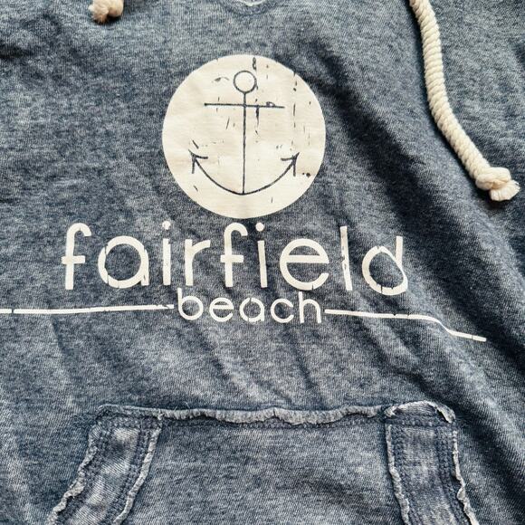 Ocean Drive Steel Grey Blue Burnout Pullover Fairfield Beach Hoodie w Wrap Cords - Picture 4 of 13